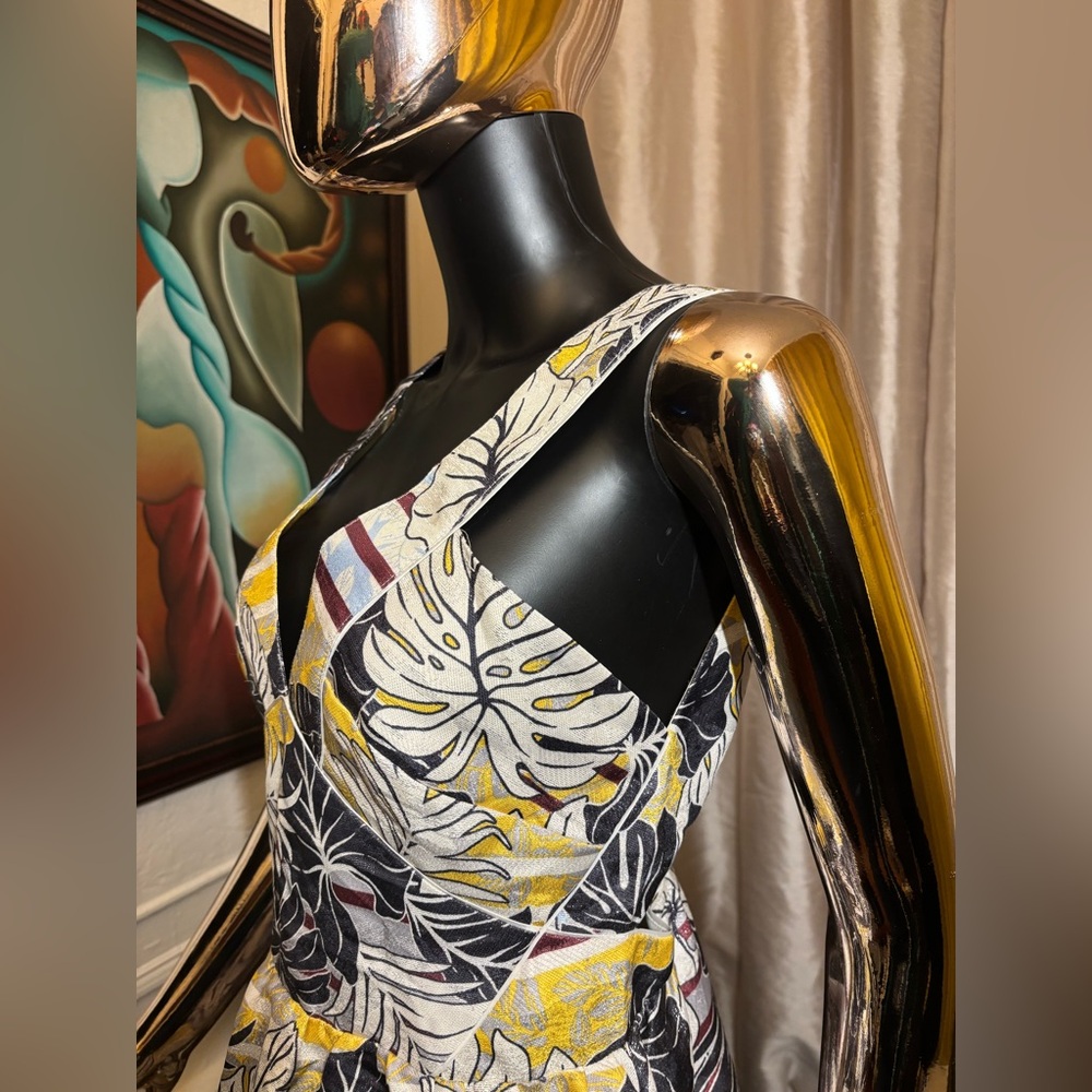 H&M Yellow Metallic Hawaiian Dress Size 10 - Picture 2 of 5